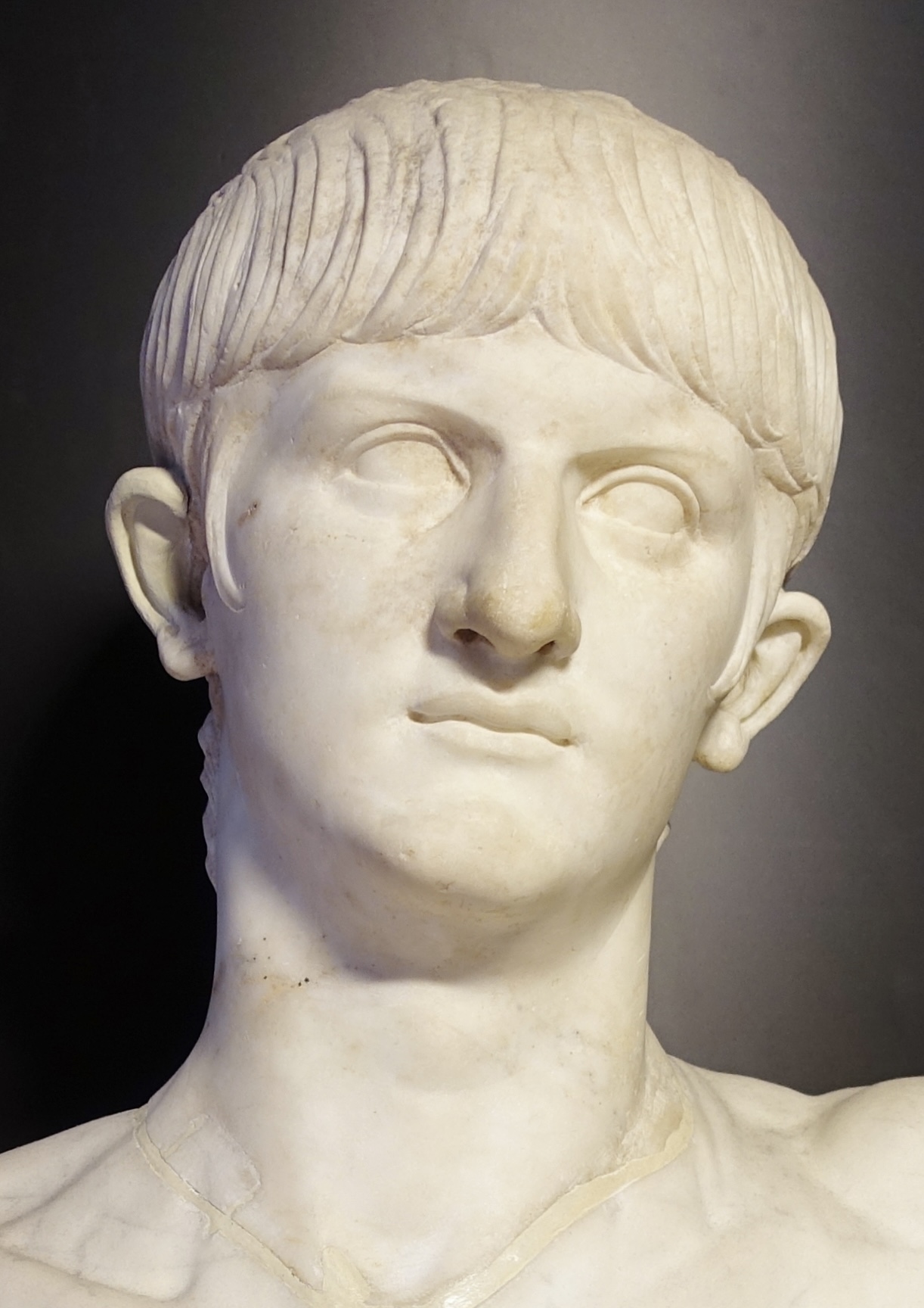 Marble portrait bust of Roman emperor Nero, whose name may be encoded as 666 in the Book of Revelation through gematria