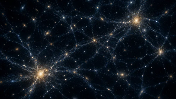 Illustration of the cosmic web showing the invisible structure linked to what dark matter may be made of.